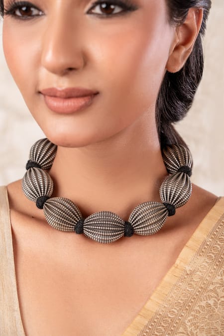 Shop Anana Silver Plated Designer Necklace at Aza Fashions Shop_Anana_Silver Plated Designer Necklace _at_Aza_Fashions