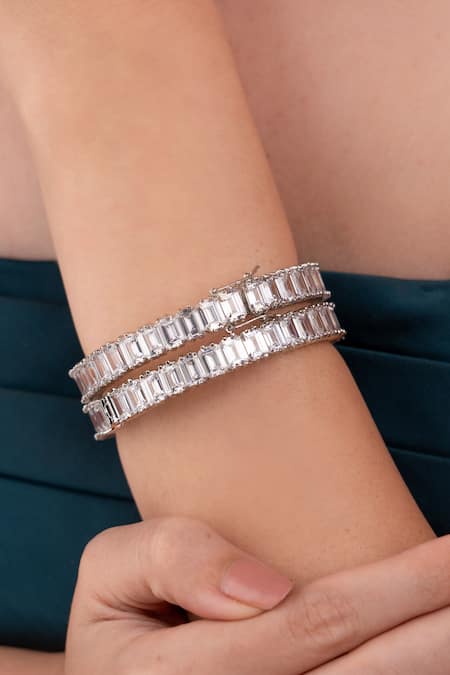 Shop Anana Silver Plated Designer Bracelet Set at Aza Fashions Shop_Anana_Silver Plated Designer Bracelet Set _at_Aza_Fashions