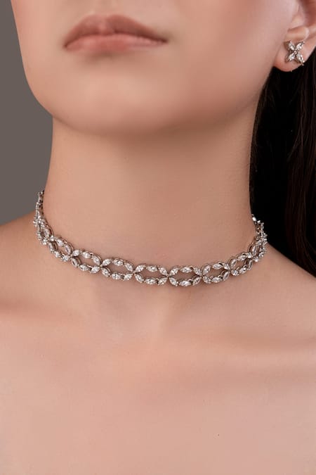 Anana Silver Plated Crystals Necklace And Earring Set