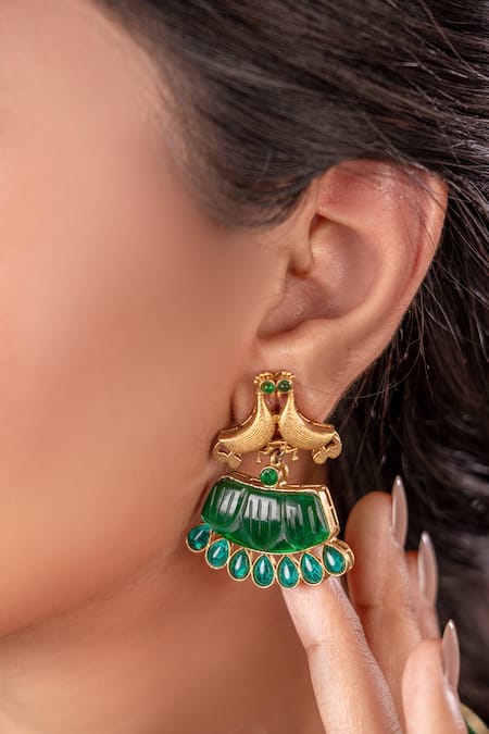 Anana_Green Stones Brass Choker Necklace And Earring Set _Online_at_Aza_Fashions