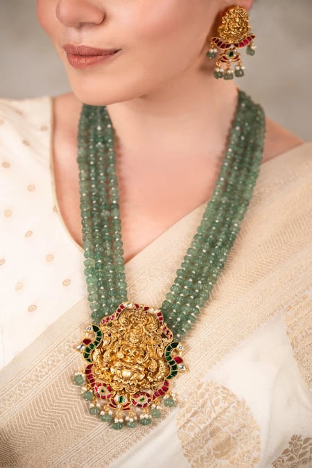 Shop Anana Green Imitation Gemstones Gold Plated Beaded Necklace Set Online at Aza Fashions Shop_Anana_Green Imitation Gemstones Gold Plated Beaded Necklace Set _Online_at_Aza_Fashions