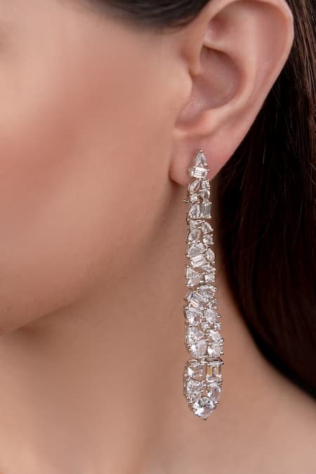 Shop Anana Silver Plated Crystals Designer Earrings at Aza Fashions Shop_Anana_Silver Plated Crystals Designer Earrings _at_Aza_Fashions