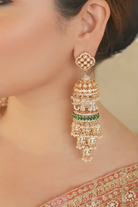 Shop Anana Emerald Green Gold Plated Designer Earrings at Aza Fashions Shop_Anana_Emerald Green Gold Plated Designer Earrings _at_Aza_Fashions