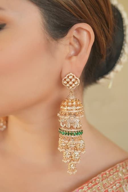 Anana Emerald Green Gold Plated Designer Earrings 