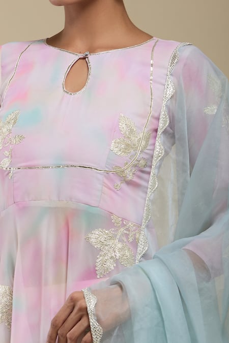 Shop_Samyukta Singhania_Pink Georgette, Cotton, Organza Gota Patti Multi-color Embroidered Anarkali Set _Online_at_Aza_Fashions