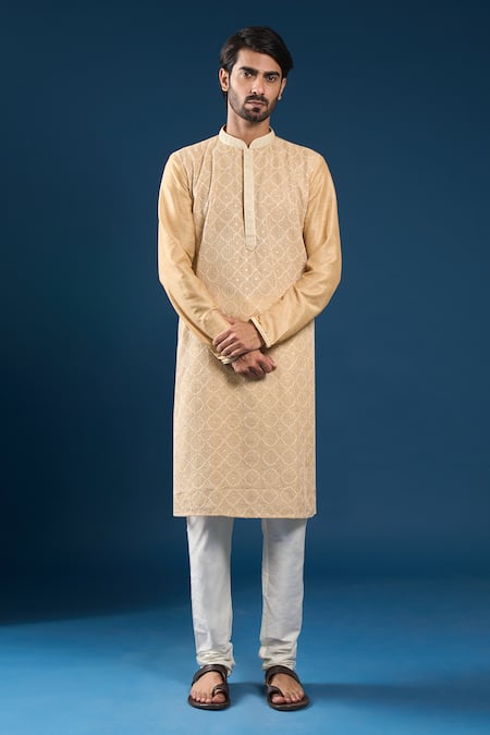 Arihant Rai Sinha Chiku Beige Embroidered Kurta & Pyjama Set 