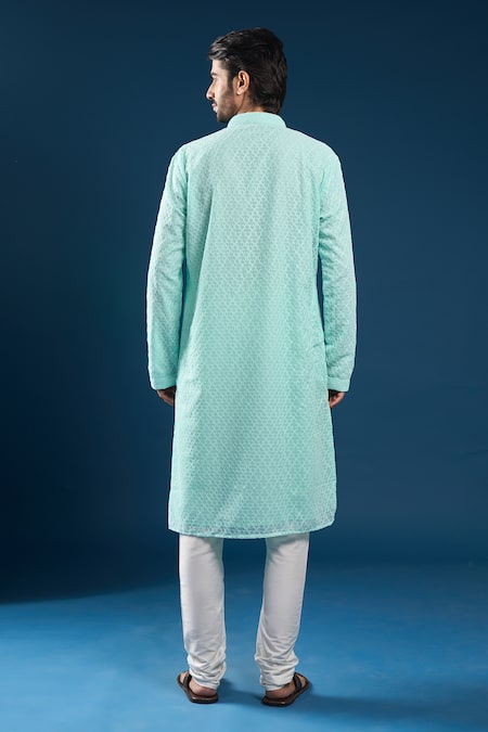 Arihant Rai Sinha Chikankari Sea Green Kurta Pyjama Set 