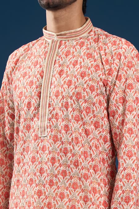 Shop_Arihant Rai Sinha_Coral Georgette, Polyester, Cotton Chikankari Multi Color Kurta Pyjama Set _Online_at_Aza_Fashions
