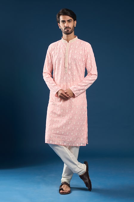 Arihant Rai Sinha Chikankari Pink Kurta & Pyjama Set 
