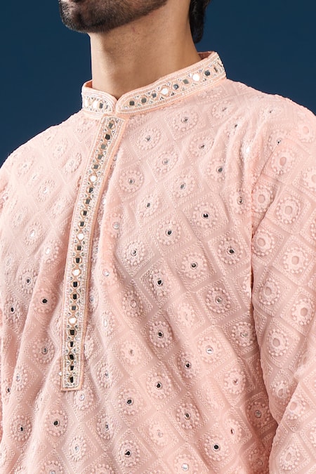 Arihant Rai Sinha_Pink Georgette, Polyester, Cotton Embroidery Chikankari Baby Kurta Pyjama Set _Online_at_Aza_Fashions