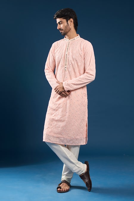 Arihant Rai Sinha Chikankari Baby Pink Kurta Pyjama Set 