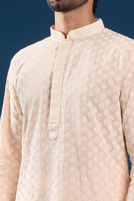 Arihant Rai Sinha_Pink Cotton, Polyester Embroidery Light Chikankari Kurta Pyjama Set _Online_at_Aza_Fashions