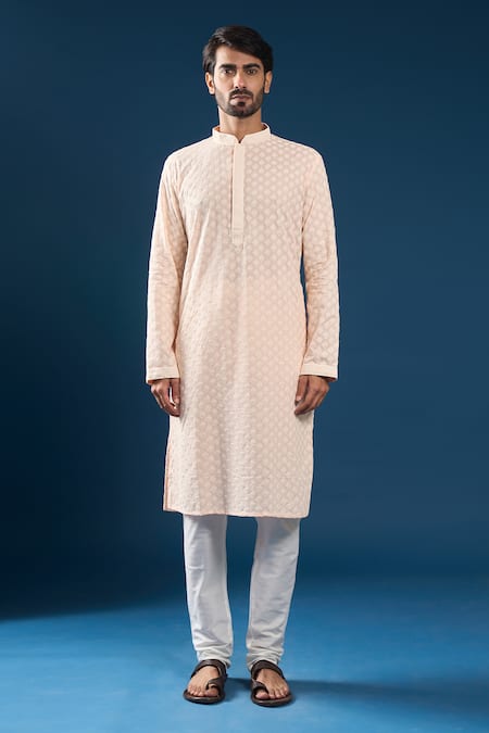 Buy_Arihant Rai Sinha_Pink Cotton, Polyester Embroidery Light Chikankari Kurta Pyjama Set _Online_at_Aza_Fashions