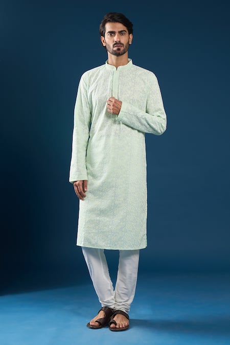Arihant Rai Sinha Mint Green Chikankari Kurta Pyjama Set 