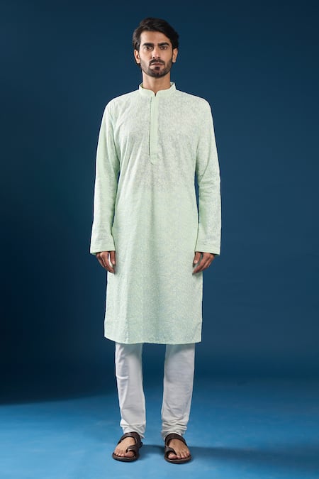Arihant Rai Sinha Mint Cotton, Polyester Embroidery Green Chikankari Kurta Pyjama Set Online at Aza Fashions Arihant Rai Sinha_Mint Cotton, Polyester Embroidery Green Chikankari Kurta Pyjama Set _Online_at_Aza_Fashions