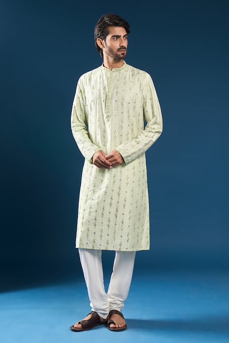 Arihant Rai Sinha Pista Green Silk Blend Kurta & Pyjama Set 