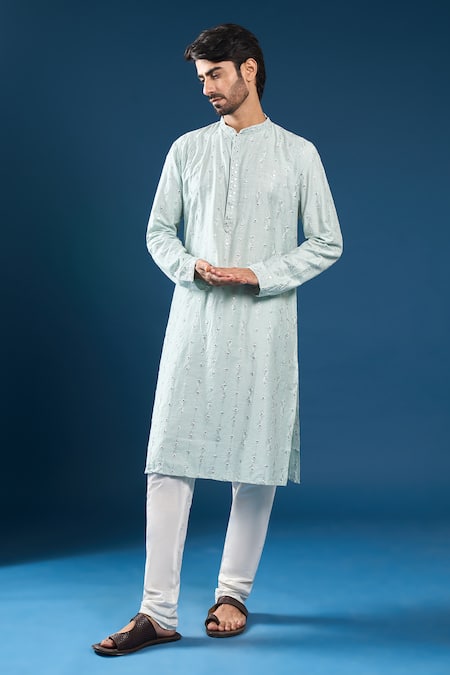 Arihant Rai Sinha Sky Blue Mirrorwork Kurta & Pyjama Set 