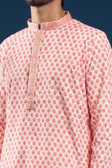 Buy_Arihant Rai Sinha_Pink Cotton, Polyester Embroidery Chikankari Printed Kurta And Pyjama Set _Online_at_Aza_Fashions