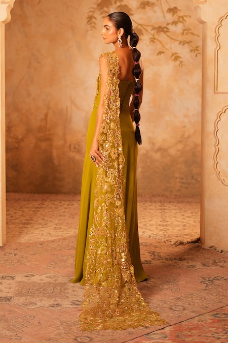 Kiran Kalsi Olive Green Hand Embroidered Corset Set 