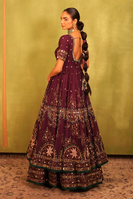 Kiran Kalsi Plum Purple Hand Embroidered Anarkali Lehenga Set 