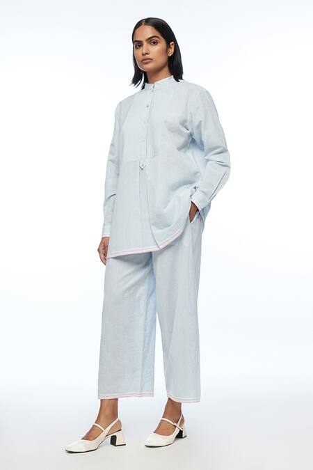 Payal Pratap_Blue Handloom Cotton Mujalis Elasticated Pant _Online_at_Aza_Fashions