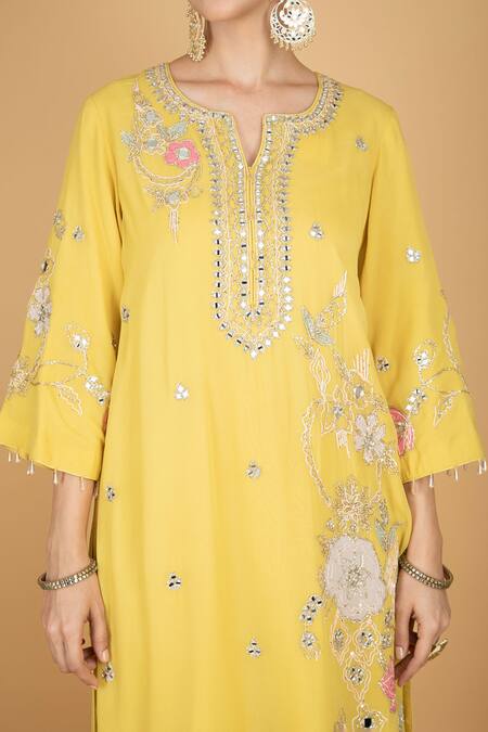 Tanu Malhotra Lime Georgette, Modal, Silk, Organza Sequins, Embroidery Round Yellow Kurta Set Online at Aza Fashions Tanu Malhotra_Lime Georgette, Modal, Silk, Organza Sequins, Embroidery Round Yellow Kurta Set _Online_at_Aza_Fashions