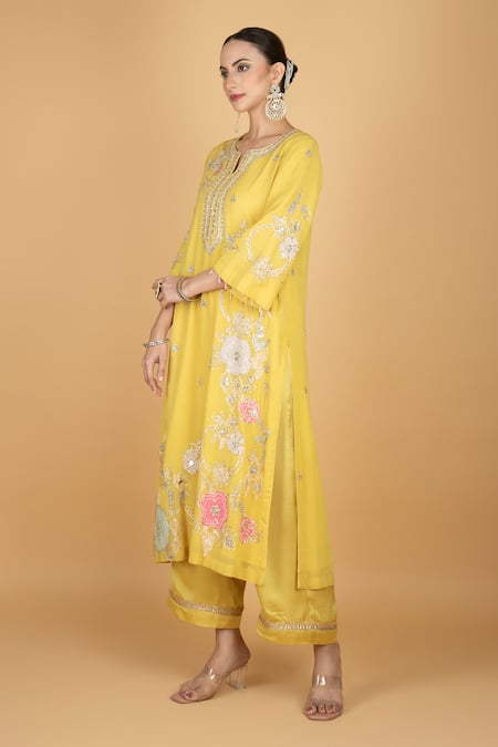 Buy Tanu Malhotra Lime Georgette, Modal, Silk, Organza Sequins, Embroidery Round Yellow Kurta Set Online at Aza Fashions Buy_Tanu Malhotra_Lime Georgette, Modal, Silk, Organza Sequins, Embroidery Round Yellow Kurta Set _Online_at_Aza_Fashions