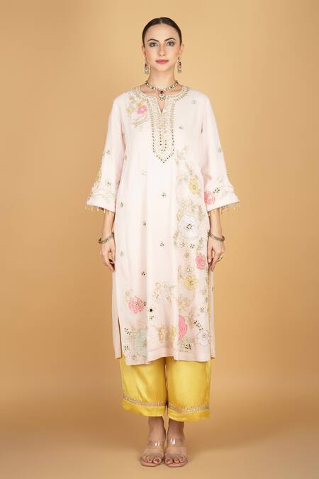 Buy Tanu Malhotra Pink Georgette, Modal, Silk, Organza Embroidery Round Neck Kurta Set Online at Aza Fashions Buy_Tanu Malhotra_Pink Georgette, Modal, Silk, Organza Embroidery Round Neck Kurta Set _Online_at_Aza_Fashions