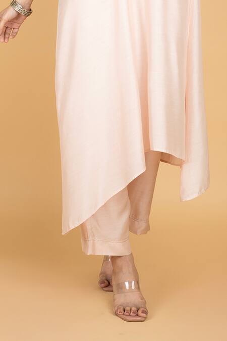 Buy_Tanu Malhotra_Ivory Cotton, Silk Beads, Embroidery V-neck Embellished Kaftaan And Pant Set _Online_at_Aza_Fashions