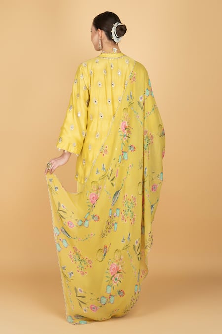 Tanu Malhotra Lime Yellow Embroidered Kurta Pant Set 