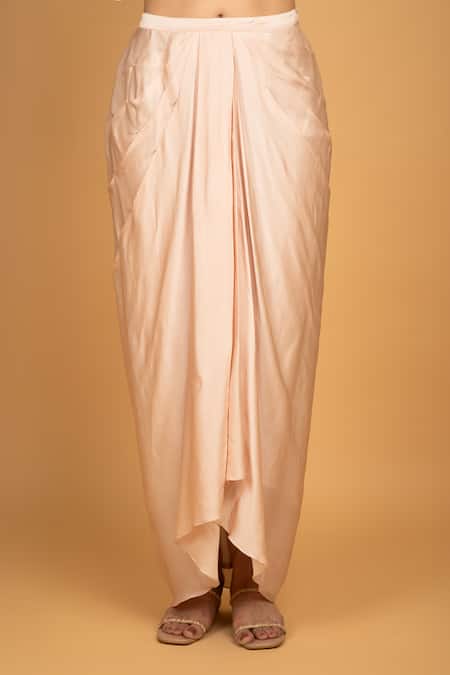 Tanu Malhotra Pink Cotton, Silk, Modal Beads, Sequins Round Floral Print Top And Drape Skirt Set at Aza Fashions Tanu Malhotra_Pink Cotton, Silk, Modal Beads, Sequins Round Floral Print Top And Drape Skirt Set _at_Aza_Fashions