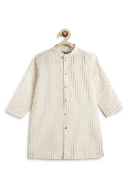 Tiber Taber_White Cotton, Lurex Orange Designer Kurta Pyjama Set _at_Aza_Fashions