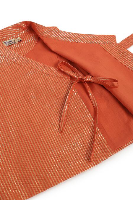 Buy_Tiber Taber_White Cotton, Lurex Orange Designer Kurta Pyjama Set 