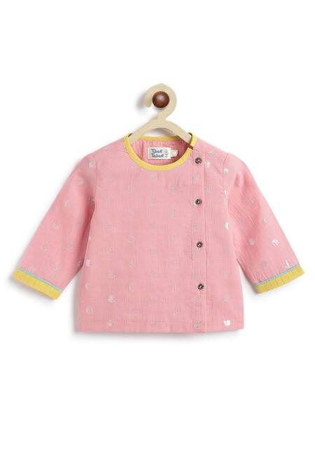 Shop_Tiber Taber_Pink Cotton Embroidery Lurex Kurta And Dhoti Pant Set _Online_at_Aza_Fashions