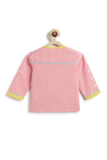 Tiber Taber_Pink Cotton Embroidery Lurex Kurta And Dhoti Pant Set _at_Aza_Fashions