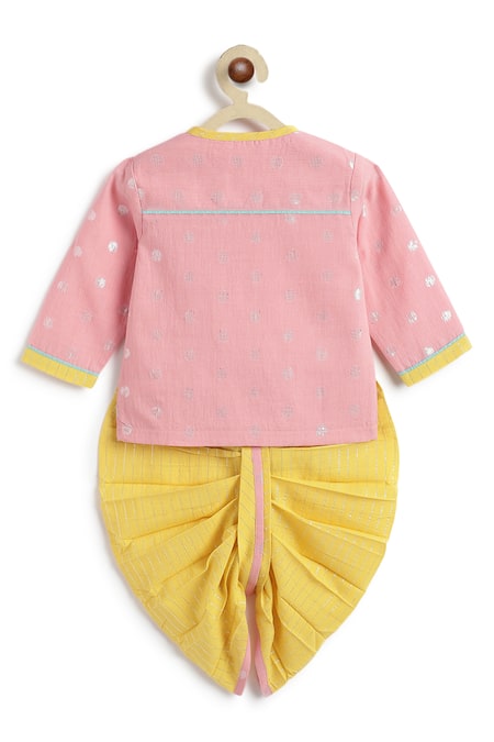 Tiber Taber Pink Cotton Lurex Kurta & Dhoti Pant Set 