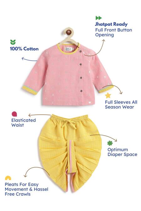 Buy_Tiber Taber_Pink Cotton Embroidery Lurex Kurta And Dhoti Pant Set 