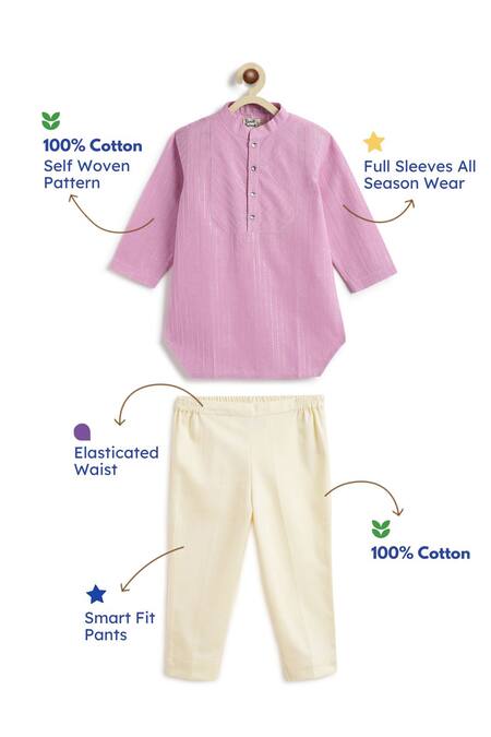 Tiber Taber_Purple Cotton, Lurex Self Woven Kurta And Pant Set _Online_at_Aza_Fashions