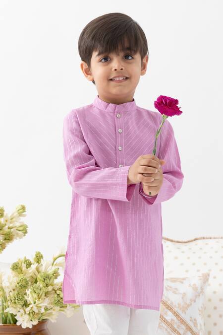 Shop_Tiber Taber_Purple Cotton, Lurex Self Woven Kurta And Pant Set _Online_at_Aza_Fashions