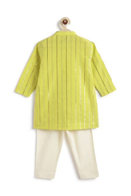 Shop Tiber Taber Green Cotton, Lurex Self Woven Kurta And Pant Set at Aza Fashions Shop_Tiber Taber_Green Cotton, Lurex Self Woven Kurta And Pant Set _at_Aza_Fashions