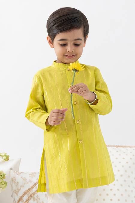 Shop Tiber Taber Green Cotton, Lurex Self Woven Kurta And Pant Set Shop_Tiber Taber_Green Cotton, Lurex Self Woven Kurta And Pant Set
