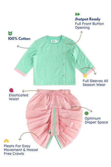 Buy_Tiber Taber_Green Cotton, Lurex Designer Kurta And Dhoti Pant Set 