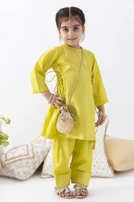 Tiber Taber Green Cotton, Lurex Tassels Designer Kurta And Salwar Set