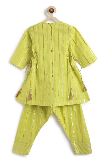 Shop Tiber Taber Green Cotton, Lurex Tassels Designer Kurta And Salwar Set at Aza Fashions Shop_Tiber Taber_Green Cotton, Lurex Tassels Designer Kurta And Salwar Set _at_Aza_Fashions