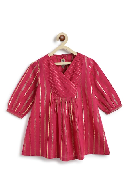 Shop_Tiber Taber_Pink Cotton, Lurex Zari Designer Kurta And Salwar Set _Online_at_Aza_Fashions