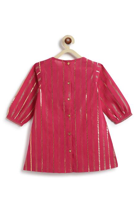 Tiber Taber_Pink Cotton, Lurex Zari Designer Kurta And Salwar Set _at_Aza_Fashions