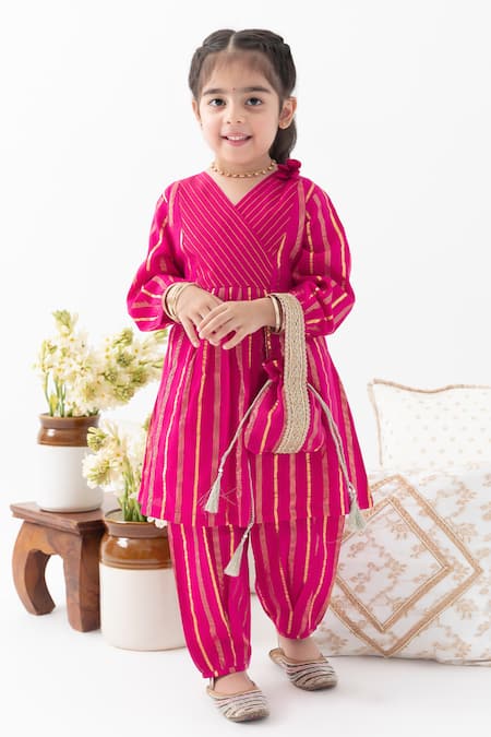 Tiber Taber Pink Cotton, Lurex Zari Designer Kurta And Salwar Set