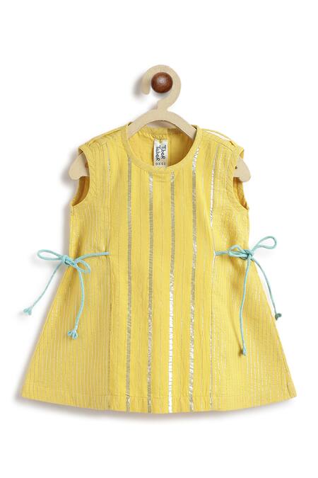 Tiber Taber_Yellow Cotton, Lurex Kurta And Salwar Set _at_Aza_Fashions