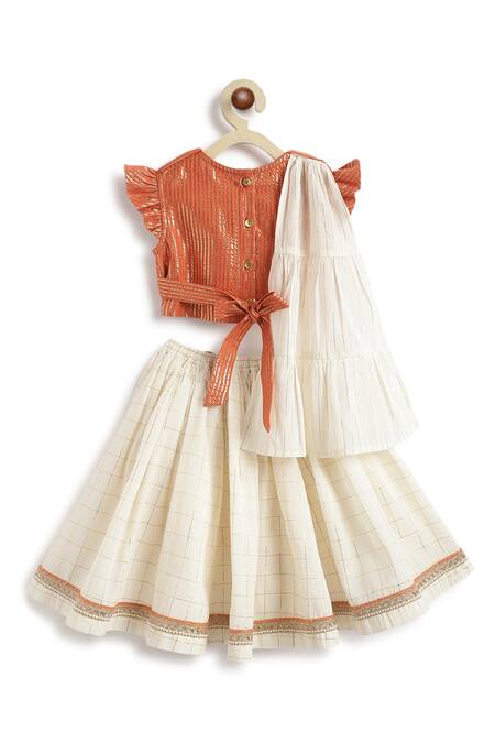 Buy_Tiber Taber_Orange Cotton, Lurex Tassels, Lace Designer Lehenga Set 