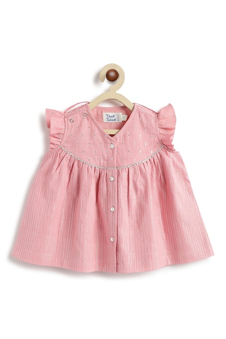 Tiber Taber_Pink Cotton, Lurex, Chiffon Kurta Salwar Set _Online_at_Aza_Fashions